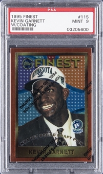 1995-96 Topps Finest #115 Kevin Garnett Rookie Card With Coating - PSA MINT 9